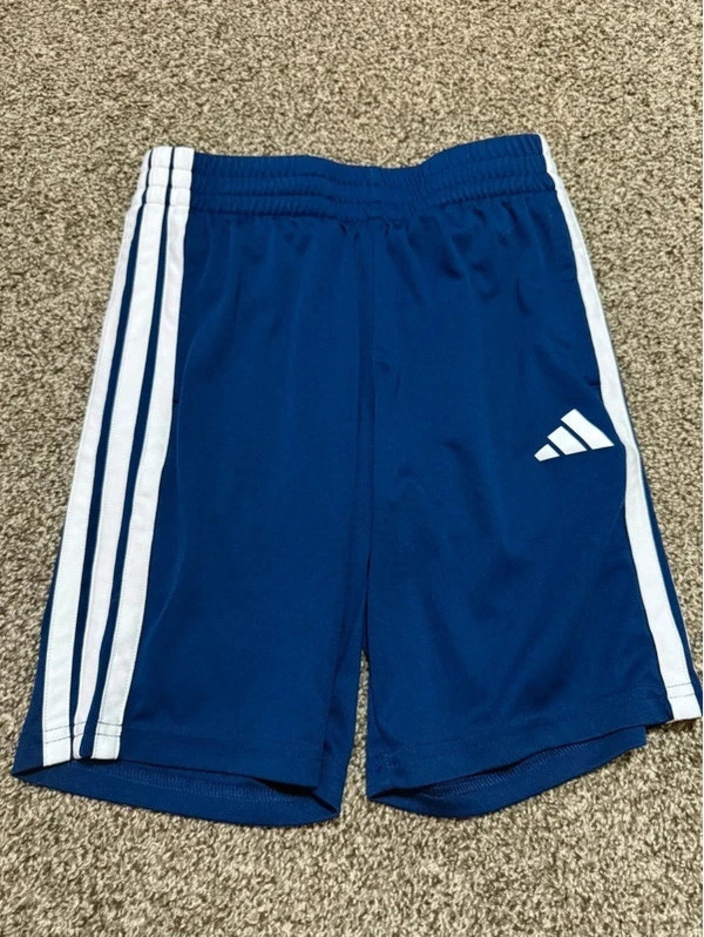 adidas Boys Medium 10/12 3 Stripes Athletic Shorts Royal Blue White